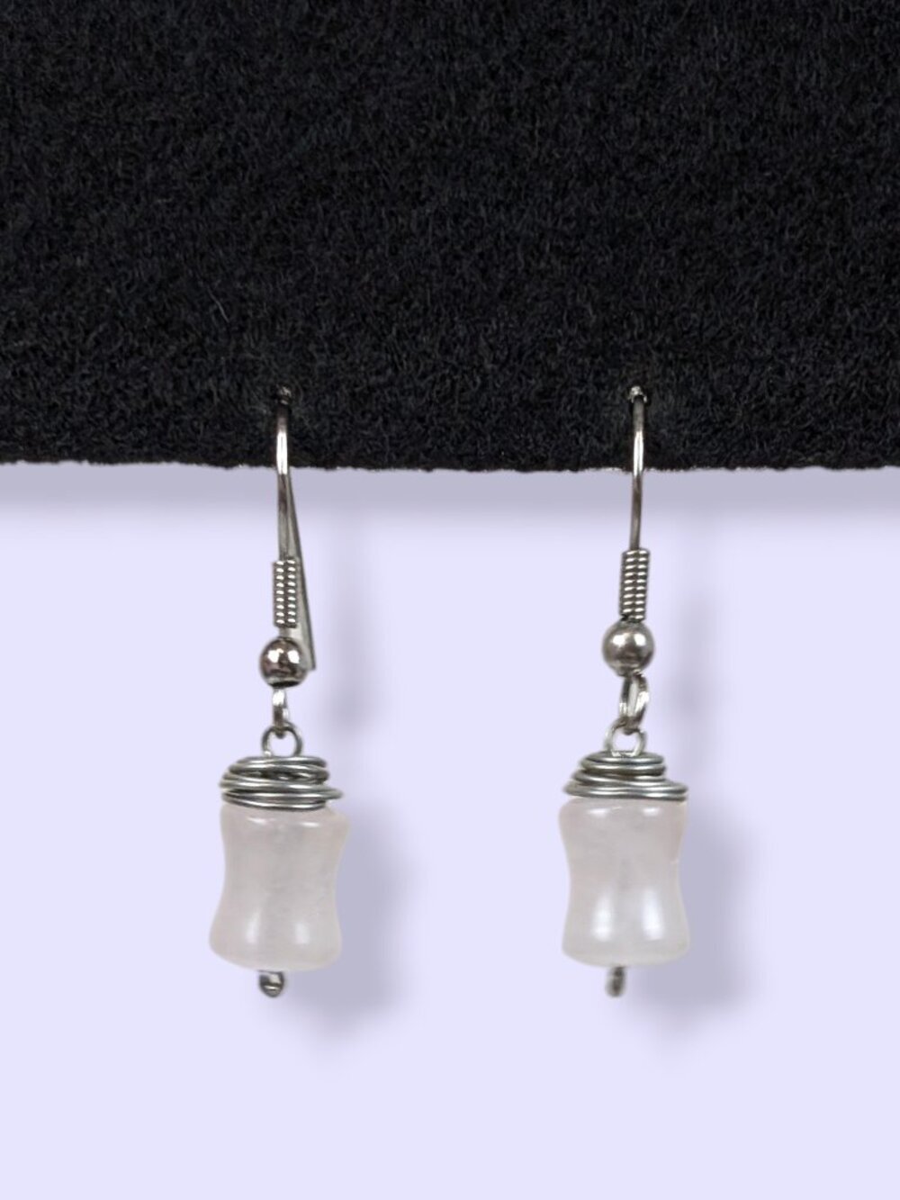 Pink Quartz Wire-Wrapped Dangling Earrings - Picture 2 of 4
